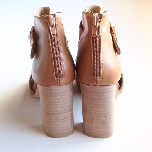 Vaneli Tan Leather Peep Toe Stacked Block Heel Bootie Shoes Ankle Boots Size 6 - Picture 6 of 16